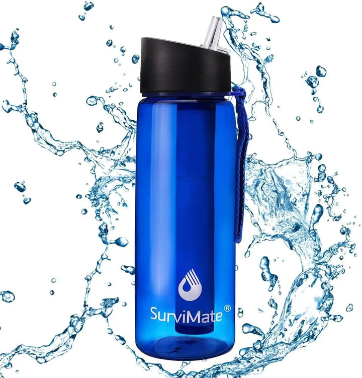 Authorized SurviMate Water Filter Bottle, Multi-color Option, 0.01μm Ultra-Filtration with 4-Stage Filtration for Survival, Camping, Hiking, Backpacking, Emergency Purewell