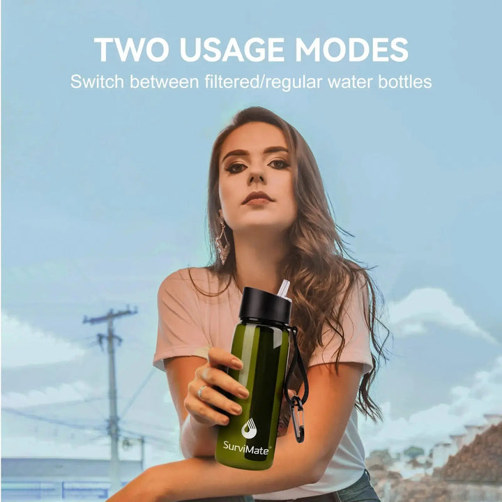 Authorized SurviMate Water Filter Bottle, Multi-color Option, 0.01μm Ultra-Filtration with 4-Stage Filtration for Survival, Camping, Hiking, Backpacking, Emergency Purewell