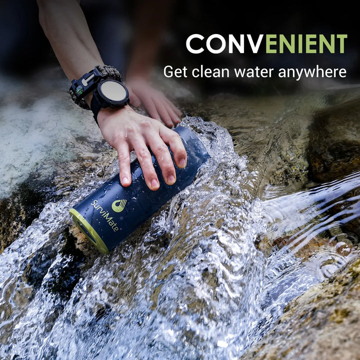 Authorized Survimate 27oz Filtered Water Bottle with 0.01μm Ultra-Filtration, Portable Water Filter Bottle with 3-Stage Filtration for Survival, Camping, Hiking, Backpacking, Drinking, Emergency Purewell