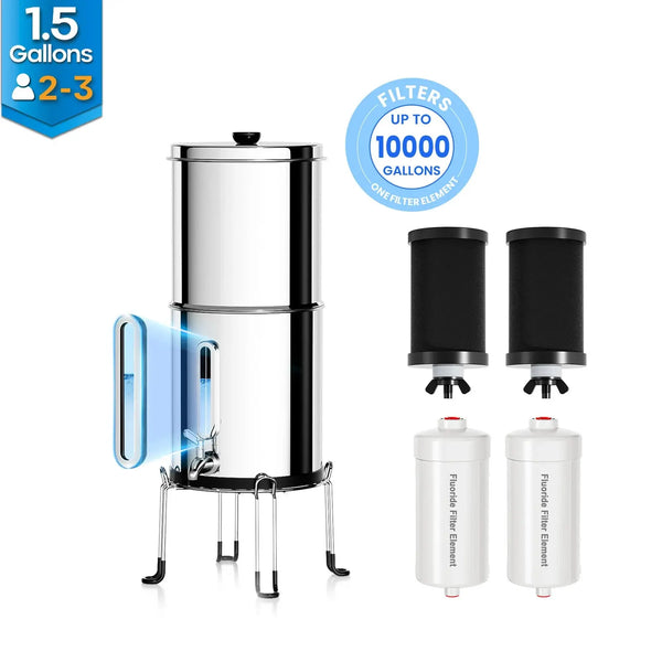 K Series - 1.5 Gallons 304 Stainless Steel Gravity-fed Water Filter System, NSF Certified Purewell
