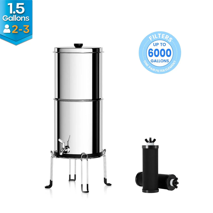 K Series - 1.5 Gallons 304 Stainless Steel Gravity-fed Water Filter System, NSF Certified Purewell