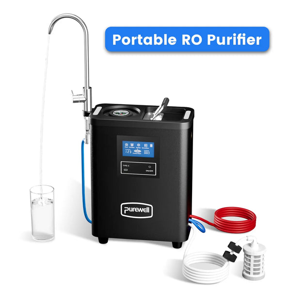 Portable RO Water Purifier NSF/SGS Certified, Remove ≥ 99.9999% Virus, Fluoride, Microplastic, TDS, For RV, Camping, Emergency, Disaster - Purewell® Purewell