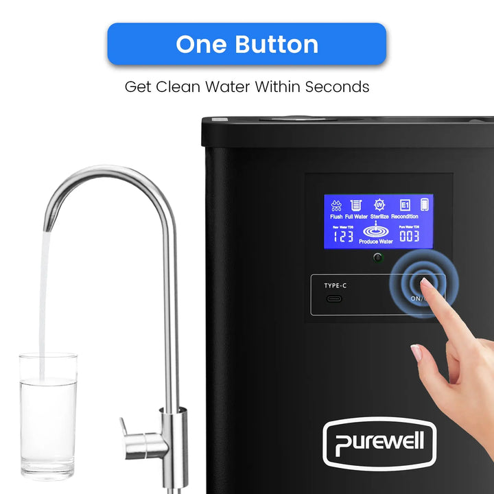 Portable RO Water Purifier NSF/SGS Certified, Remove ≥ 99.9999% Virus, Fluoride, Microplastic, TDS, For RV, Camping, Emergency, Disaster - Purewell® Purewell