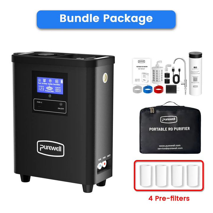 Portable RO Water Purifier NSF/SGS Certified, Remove ≥ 99.9999% Virus, Fluoride, Microplastic, TDS, For RV, Camping, Emergency, Disaster - Purewell® Purewell