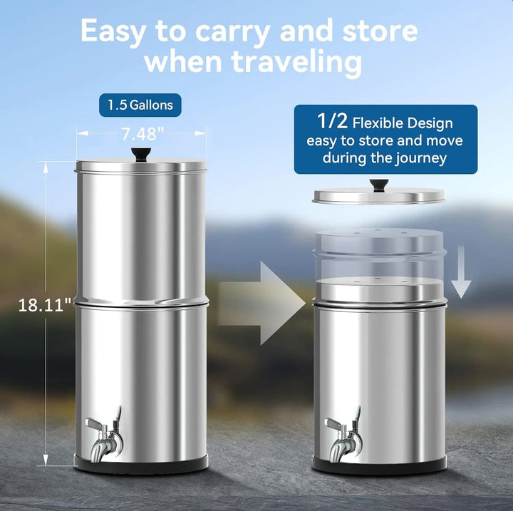 Purewell 304 Stainless Steel Gravity-fed Water Filter System 1.5 Gallons Purewell