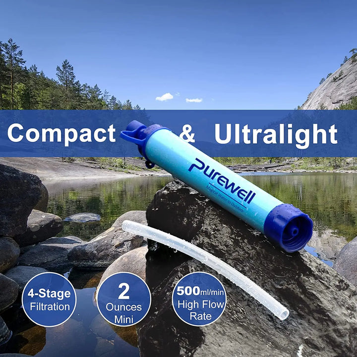 Purewell Outdoor Water Filter Personal Water Filtration Straw Emergency Survival Gear Water Purifier for Camping Hiking Climbing Backpacking Purewell