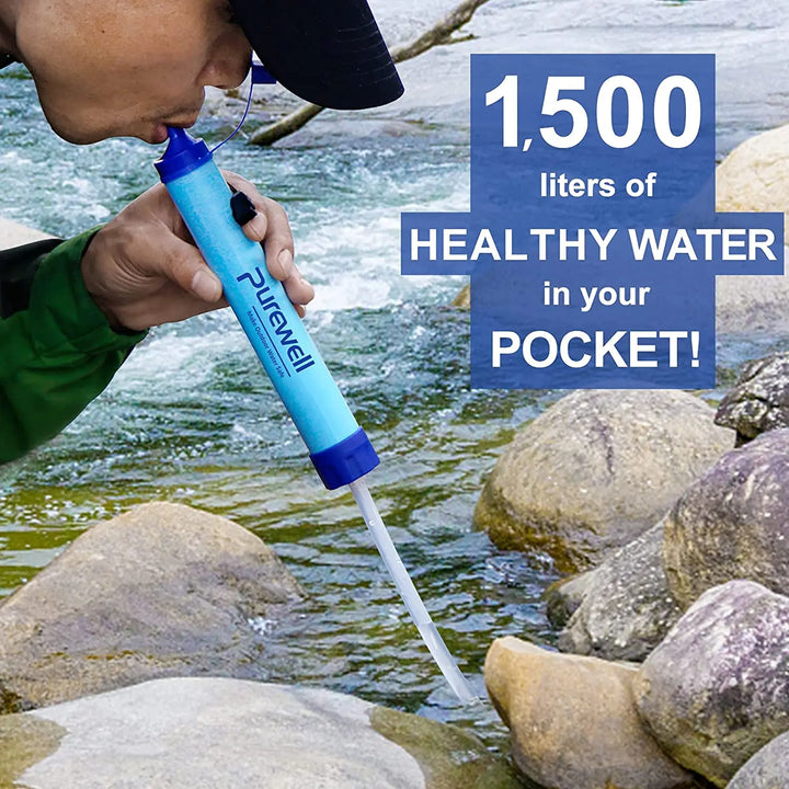 Purewell Outdoor Water Filter Personal Water Filtration Straw Emergency Survival Gear Water Purifier for Camping Hiking Climbing Backpacking Purewell
