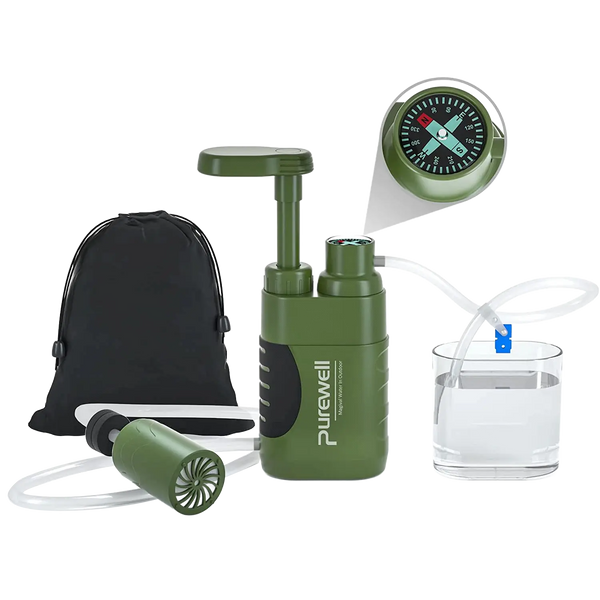 Purewell Pump Water Filter 0.01μm 4-Stages Filtration, Emergency Gear - Camping, Hiking, Backpacking, Survival Purewell