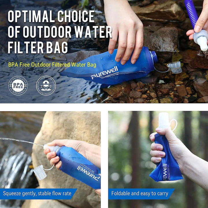 Purewell TPU Soft Flask with Filter BPA Free Water Filter Bag for Sport, Running, Camping and Hiking Purewell
