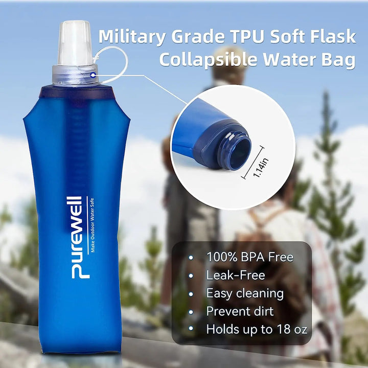 Purewell TPU Soft Flask with Filter BPA Free Water Filter Bag for Sport, Running, Camping and Hiking Purewell