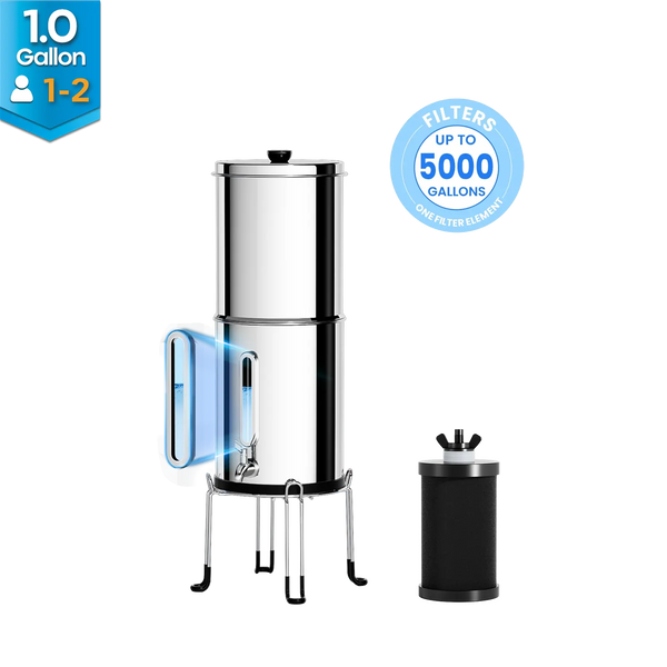 Purewell® - K Series - 1.0 Gallon Compact 304 Stainless Steel Gravity-fed Water Filter System, NSF Certified Purewell