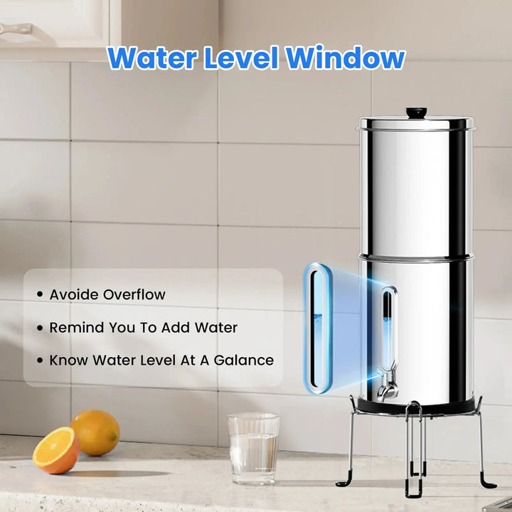 Purewell® - K Series - 1.0 Gallon Compact 304 Stainless Steel Gravity-fed Water Filter System, NSF Certified Purewell