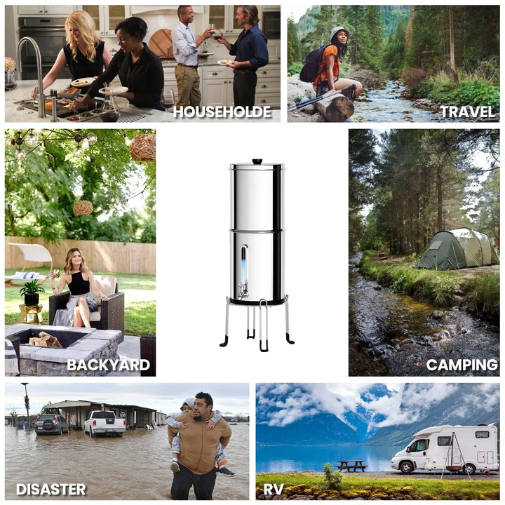 Purewell® - K Series - 1.0 Gallon Compact 304 Stainless Steel Gravity-fed Water Filter System, NSF Certified Purewell