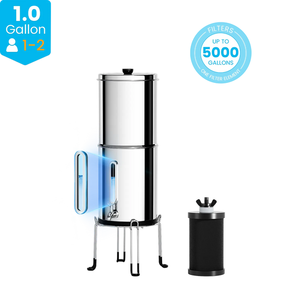 Purewell® - K Series - 1.0 Gallon Compact 304 Stainless Steel Gravity-fed Water Filter System, NSF Certified Purewell