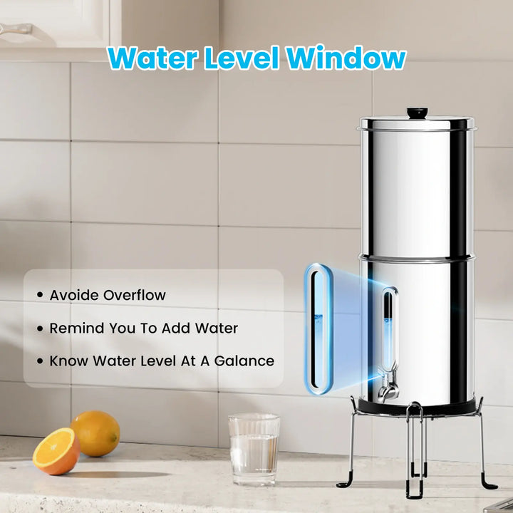 Purewell® - K Series - 1.0 Gallon Compact 304 Stainless Steel Gravity-fed Water Filter System, NSF Certified Purewell