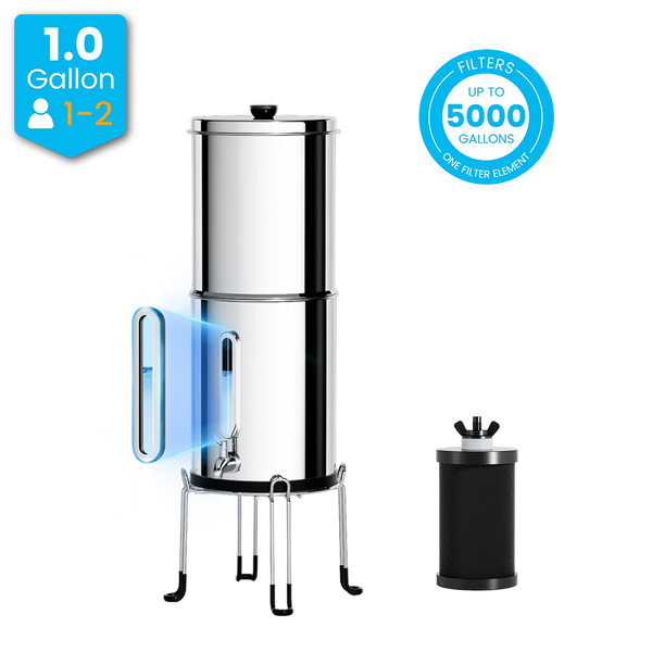 Purewell® - K Series - 1.0 Gallon Compact 304 Stainless Steel Gravity-fed Water Filter System, NSF Certified Purewell