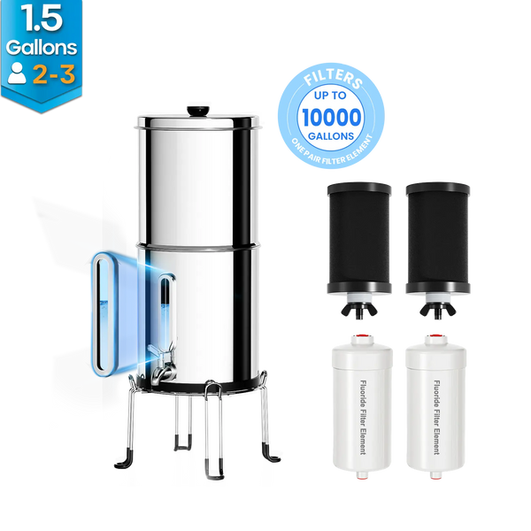 Purewell® - K Series - 1.5 Gallons 304 Stainless Steel Gravity-fed Water Filter System, NSF Certified Purewell
