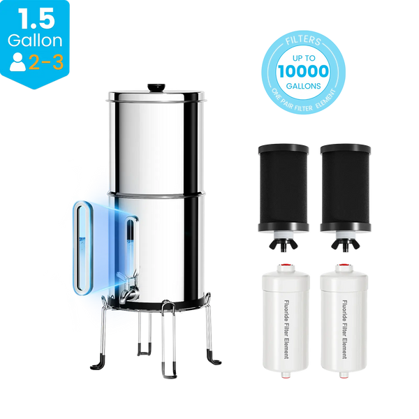 Purewell® - K Series - 1.5 Gallons 304 Stainless Steel Gravity-fed Water Filter System, NSF Certified Purewell