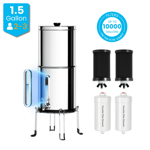 Purewell® - K Series - 1.5 Gallons 304 Stainless Steel Gravity-fed Water Filter System, NSF Certified Purewell