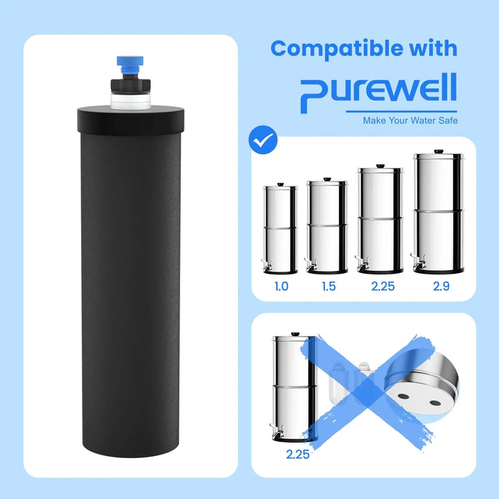 Purewell® - K Series - Black Carbon Water Filter Elements for Gravity-fed Water Filter System Purewell