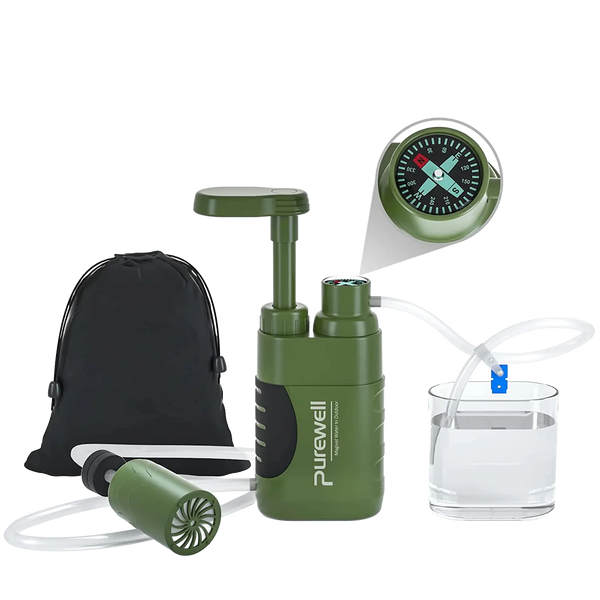 Purewell® - Outdoor Pump Water Filter 0.01μm Water Filtration for Camping, Hiking, Backpacking, Survival, Emergency Purewell
