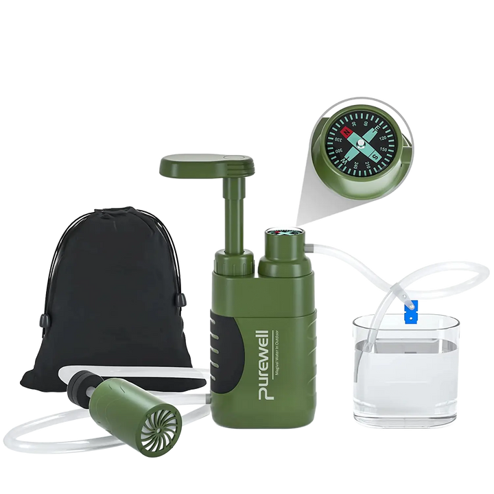 Purewell® - Outdoor Pump Water Filter 0.01μm Water Filtration for Camping, Hiking, Backpacking, Survival, Emergency Purewell