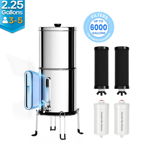 Purewell® – K Series - 2.25 Gallons 304 Stainless Steel Gravity-fed Water Filter System, NSF Certified Purewell