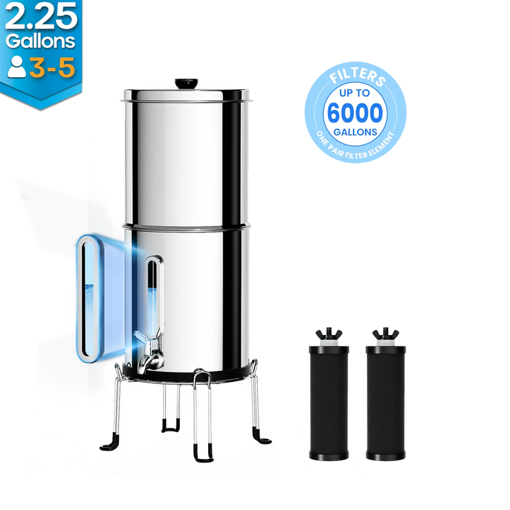Purewell® – K Series - 2.25 Gallons 304 Stainless Steel Gravity-fed Water Filter System, NSF Certified Purewell