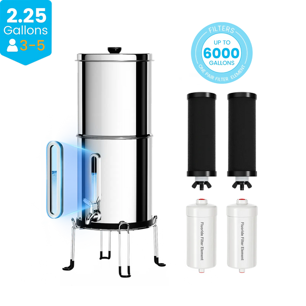 Purewell® – K Series - 2.25 Gallons 304 Stainless Steel Gravity-fed Water Filter System, NSF Certified Purewell