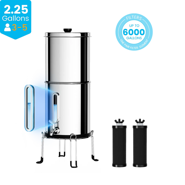 Purewell® – K Series - 2.25 Gallons 304 Stainless Steel Gravity-fed Water Filter System, NSF Certified Purewell