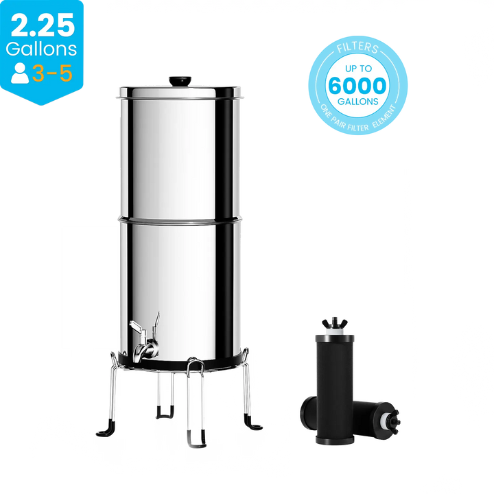 Purewell® – K Series - 2.25 Gallons 304 Stainless Steel Gravity-fed Water Filter System, NSF Certified Purewell