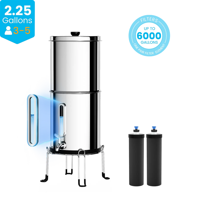 Purewell® – K Series - 2.25 Gallons 304 Stainless Steel Gravity-fed Water Filter System, NSF Certified Purewell