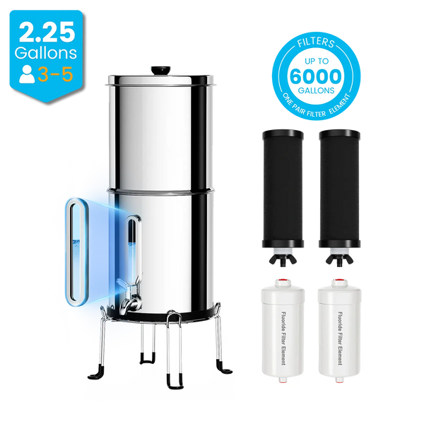 Purewell® – K Series - 2.25 Gallons 304 Stainless Steel Gravity-fed Water Filter System, NSF Certified Purewell