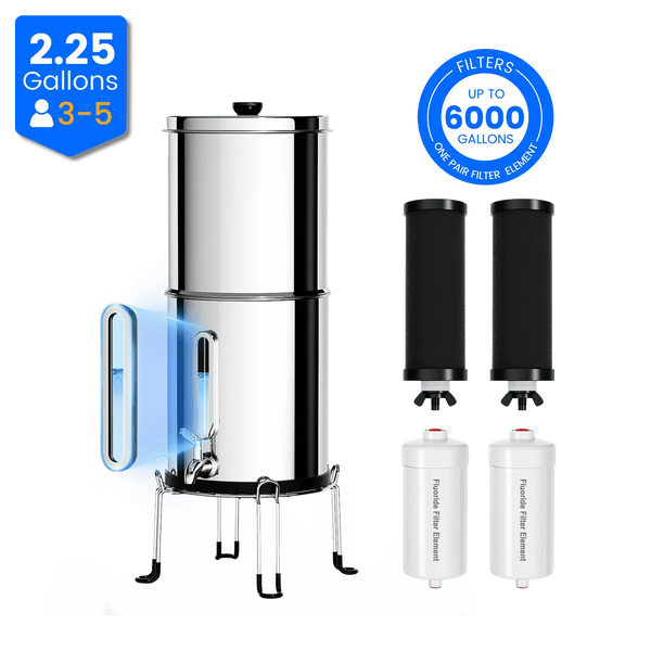 Purewell® – K Series - 2.25 Gallons 304 Stainless Steel Gravity-fed Water Filter System, NSF Certified Purewell
