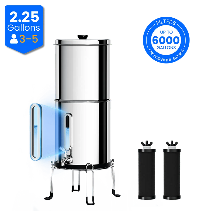 Purewell® – K Series - 2.25 Gallons 304 Stainless Steel Gravity-fed Water Filter System, NSF Certified Purewell