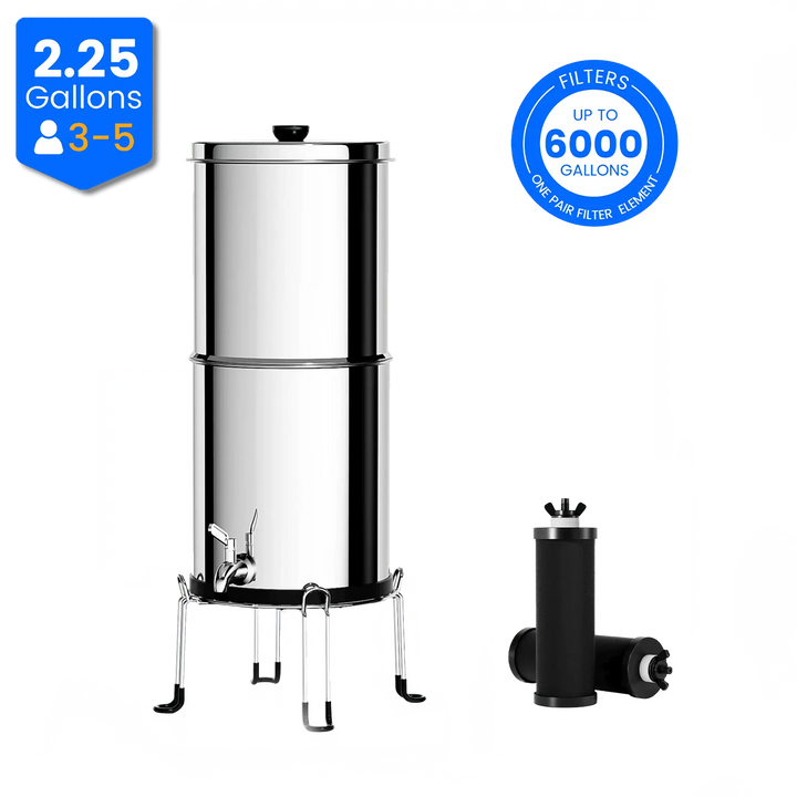 Purewell® – K Series - 2.25 Gallons 304 Stainless Steel Gravity-fed Water Filter System, NSF Certified Purewell