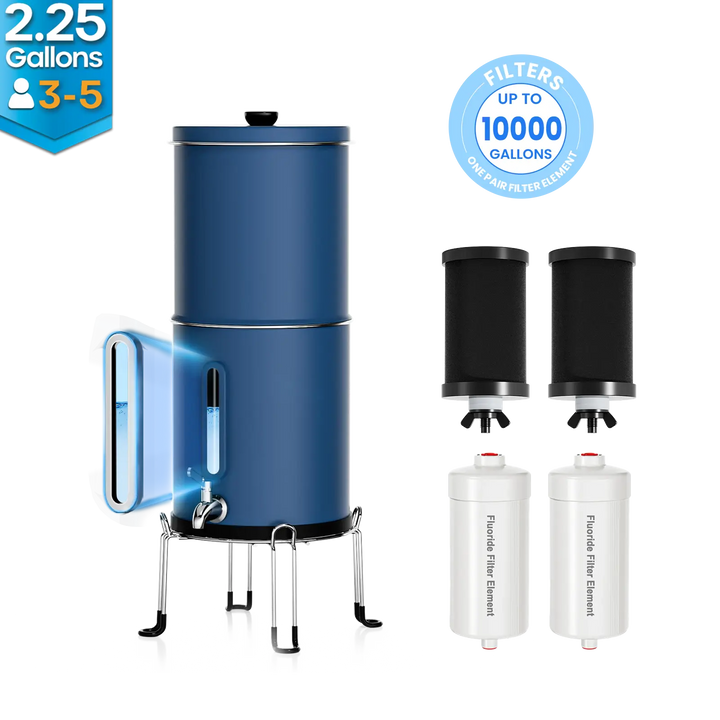 Purewell® – K Series - Multicolor 2.25 Gallons 304 Stainless Steel Gravity-fed Water Filter System with Water Level Window, NSF Certified Purewell