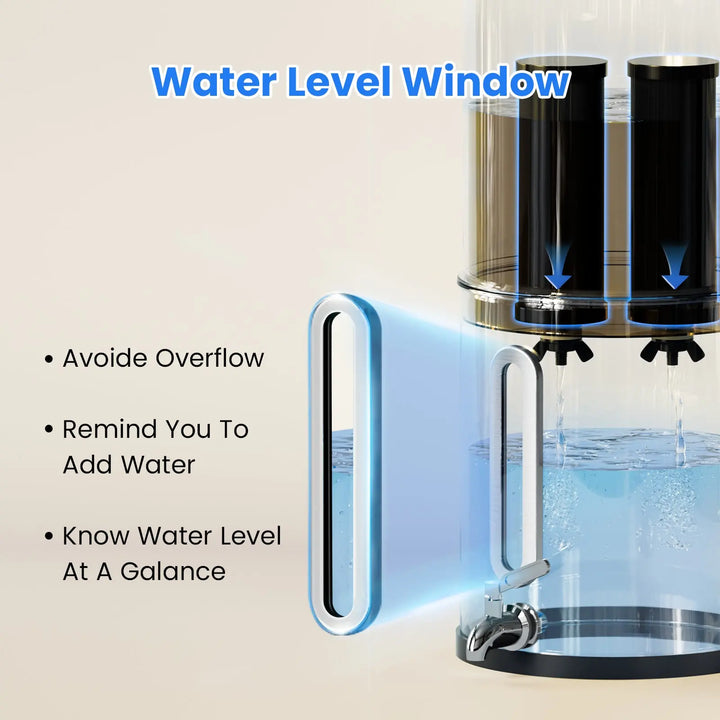 Purewell® – K Series - Multicolor 2.25 Gallons 304 Stainless Steel Gravity-fed Water Filter System with Water Level Window, NSF Certified Purewell