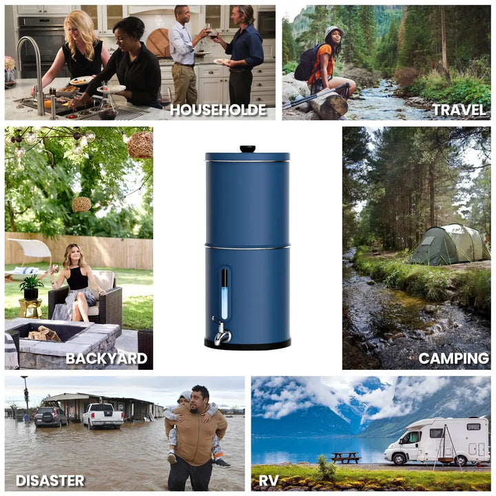 Purewell® – K Series - Multicolor 2.25 Gallons 304 Stainless Steel Gravity-fed Water Filter System with Water Level Window, NSF Certified Purewell