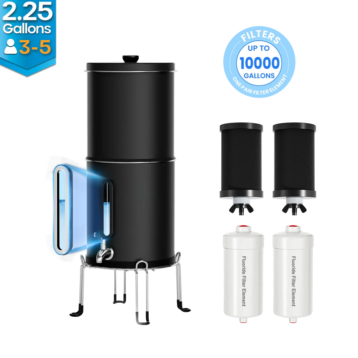 Purewell® – K Series - Multicolor 2.25 Gallons 304 Stainless Steel Gravity-fed Water Filter System with Water Level Window, NSF Certified Purewell