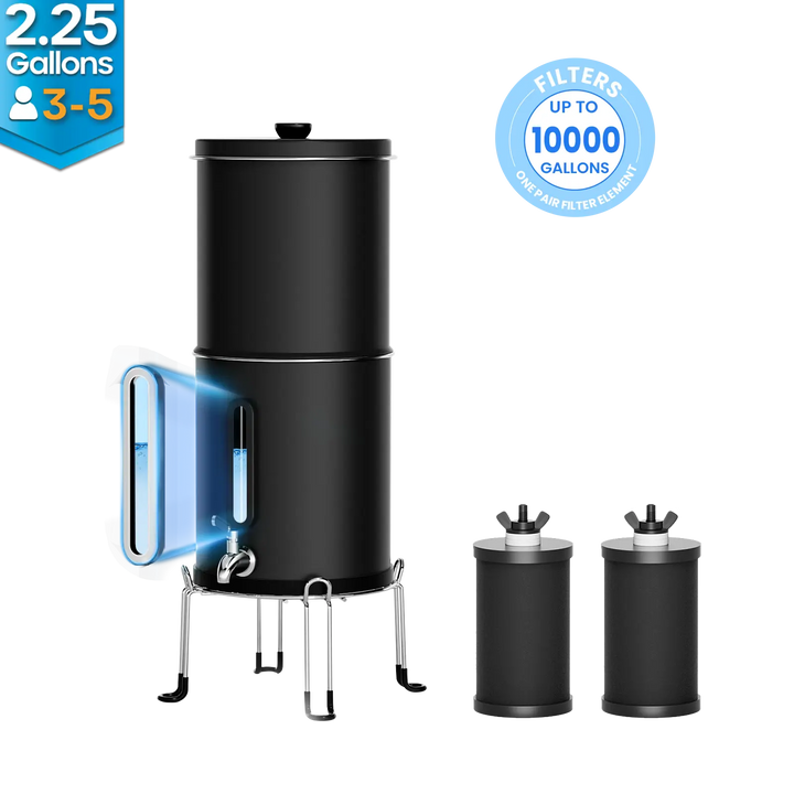 Purewell® – K Series - Multicolor 2.25 Gallons 304 Stainless Steel Gravity-fed Water Filter System with Water Level Window, NSF Certified Purewell