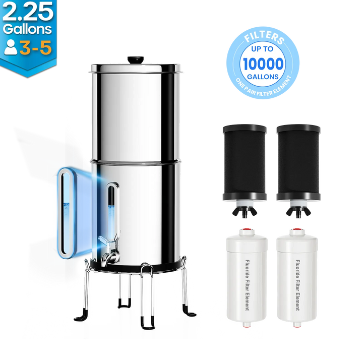 Purewell® – K Series - Multicolor 2.25 Gallons 304 Stainless Steel Gravity-fed Water Filter System with Water Level Window, NSF Certified Purewell
