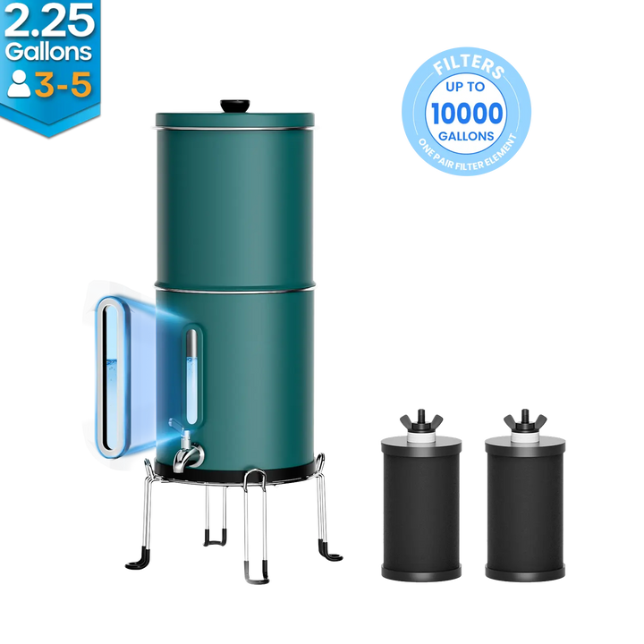 Purewell® – K Series - Multicolor 2.25 Gallons 304 Stainless Steel Gravity-fed Water Filter System with Water Level Window, NSF Certified Purewell