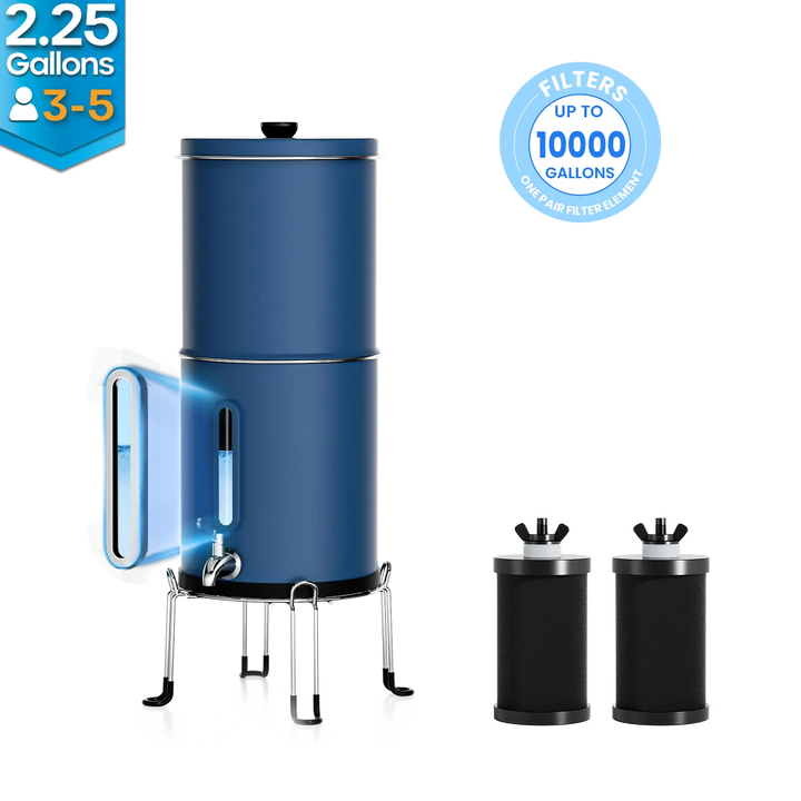 Purewell® – K Series - Multicolor 2.25 Gallons 304 Stainless Steel Gravity-fed Water Filter System with Water Level Window, NSF Certified Purewell