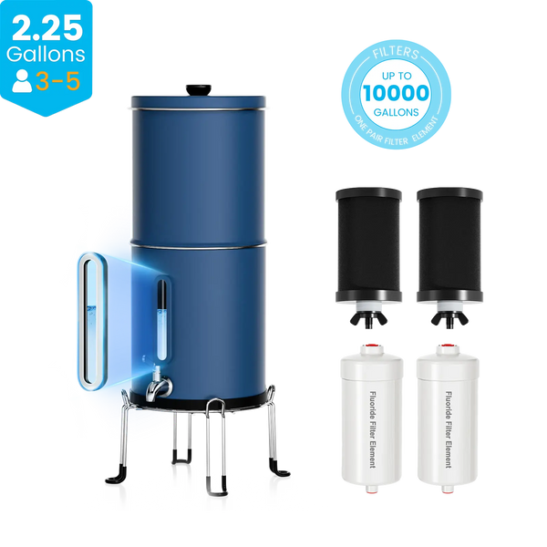 Purewell® – K Series - Multicolor 2.25 Gallons 304 Stainless Steel Gravity-fed Water Filter System with Water Level Window, NSF Certified Purewell
