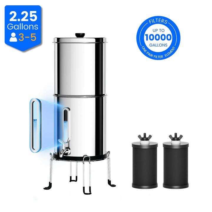 Purewell® – K Series - Multicolor 2.25 Gallons 304 Stainless Steel Gravity-fed Water Filter System with Water Level Window, NSF Certified Purewell