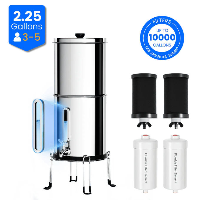 Purewell® – K Series - Multicolor 2.25 Gallons 304 Stainless Steel Gravity-fed Water Filter System with Water Level Window, NSF Certified Purewell
