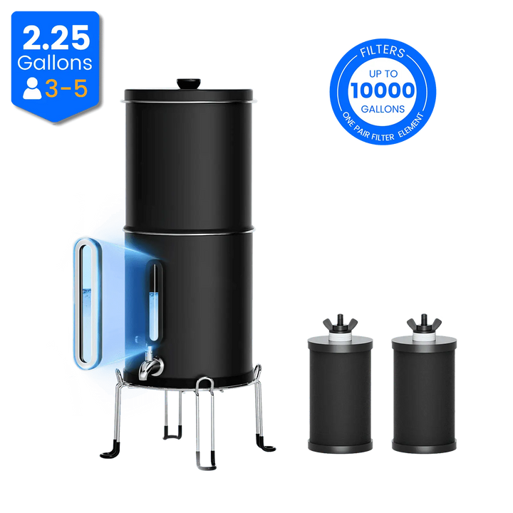 Purewell® – K Series - Multicolor 2.25 Gallons 304 Stainless Steel Gravity-fed Water Filter System with Water Level Window, NSF Certified Purewell