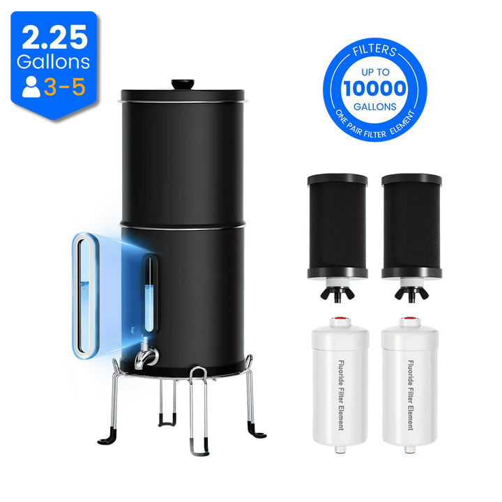 Purewell® – K Series - Multicolor 2.25 Gallons 304 Stainless Steel Gravity-fed Water Filter System with Water Level Window, NSF Certified Purewell