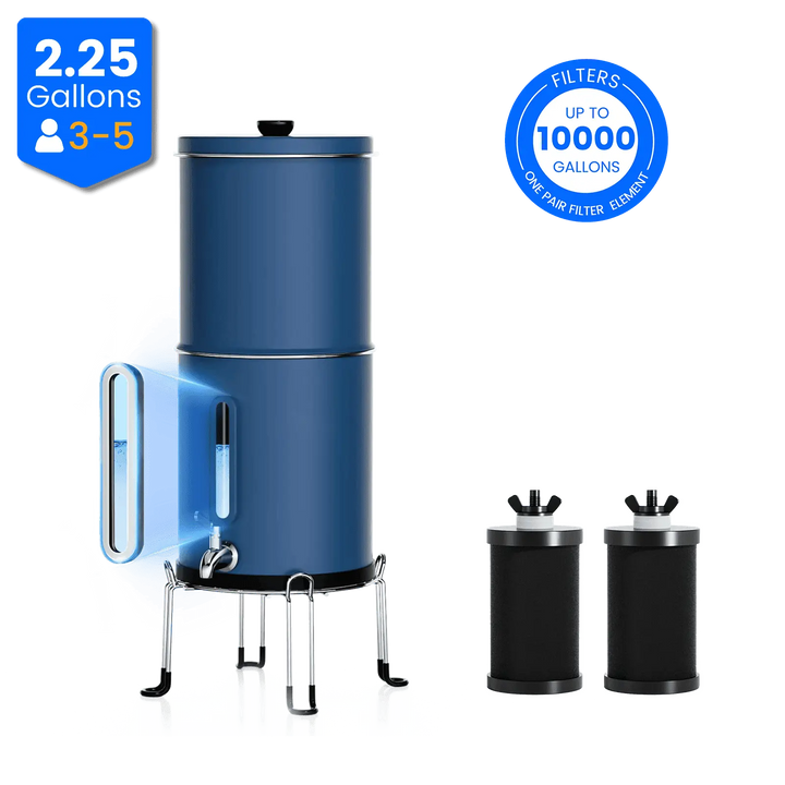 Purewell® – K Series - Multicolor 2.25 Gallons 304 Stainless Steel Gravity-fed Water Filter System with Water Level Window, NSF Certified Purewell